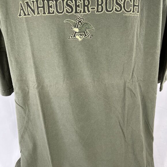 VINTAGE ANHEUSER BUSCH SHIRT MENS 2XL OLIVE GREEN DOUBLE SIDED 2004 Y2K BEER TEE - Picture 4 of 12